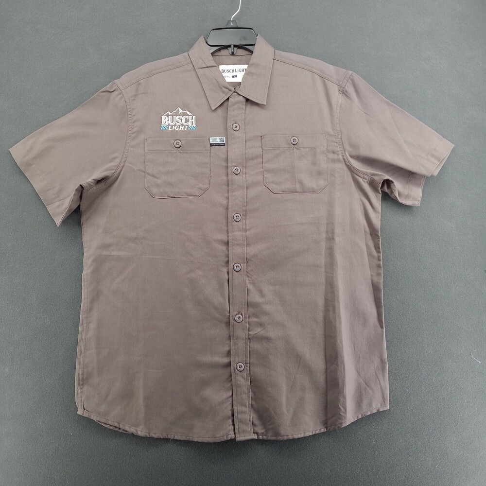 Busch Light Racing Work Shirt Mens L Brown Embroidered Stock Car SS NWOT